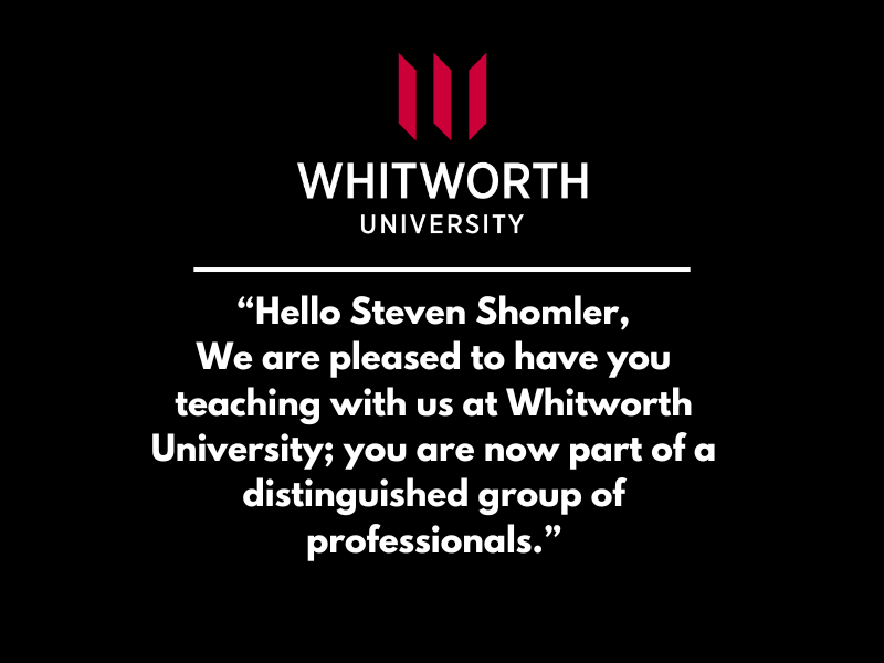This January I Will Begin Teaching at Whitworth University